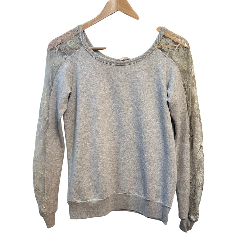 Bailey‎ 44 Gray Lace Sleeve Sweatshirt Made in USA Women's Top